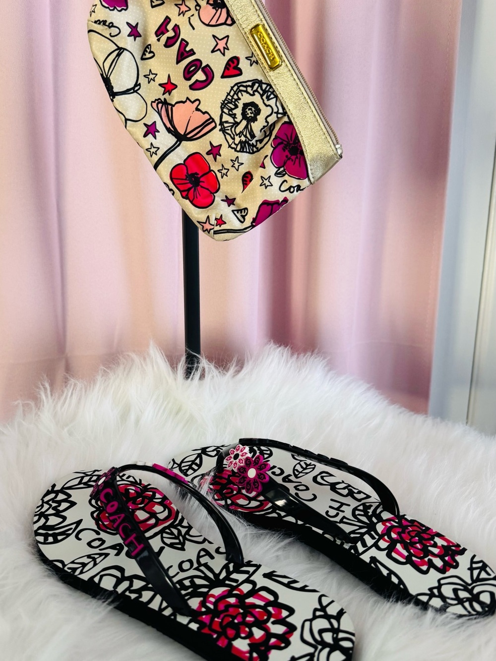 💖 Y2K IT GIRL ALERT 💖 Coach Poppy Matching Set Wristlet + Sandals 7B RARE